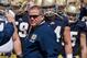 Apr 20, 2013; Notre Dame, IN, USA; Notre Dame Fighting Irish head coach Brian Kelly waits to lead his team onto the field for the Blue-Gold Game at Notre Dame Stadium. Mandatory Credit: Matt Cashore-USA TODAY Sports