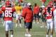 Jul 28, 2013; St. Joseph, MO, USA; Kansas City Chiefs head coach Andy Reid (center) directs practice during training camp at Missouri Western State University. Mandatory Credit: John Rieger-USA TODAY Sports