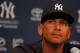 CHICAGO, IL - AUGUST 05: Alex Rodriguez #13 of the New York Yankees speaks to the media before the Yankees take on the Chicago White Sox at U.S. Cellular Field on August 5, 2013 in Chicago, Illinois. (Photo by Jonathan Daniel/Getty Images)
