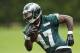 May 20, 2013; Philadelphia, PA, USA; Philadelphia Eagles wide receiver Arrelious Benn (17) carries the ball after a catch during organized team activities at the NovaCare Complex. Mandatory Credit: Howard Smith-USA TODAY Sports