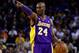 OAKLAND, CA - MARCH 25: Kobe Bryant #24 of the Los Angeles Lakers points downcourt during their game against the Golden State Warriors at Oracle Arena on March 25, 2013 in Oakland, California. NOTE TO USER: User expressly acknowledges and agrees that, by downloading and or using this photograph, User is consenting to the terms and conditions of the Getty Images License Agreement. (Photo by Ezra Shaw/Getty Images)