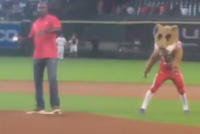 Carl Lewis Airmails First Pitch at Astros Game (video)