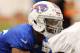 May 14, 2013; Orchard Park, NY, USA; Buffalo Bills linebacker Jerry Hughes (55) during organized team activities at Bills Healthy Zone Fieldhouse. Mandatory Credit: Timothy T. Ludwig-USA TODAY Sports