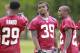 May 5, 2013; Ashburn, VA, USA; Washington Redskins cornerback David Amerson (39) talks with Redskins safety Bacarri Rambo (29) on the sidelines during rookie minicamp at Redskins Park. Mandatory Credit: Geoff Burke-USA TODAY Sports