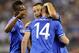 Aug 4, 2013; East Rutherford, NJ, USA; Chelsea forward Andre Schurrle (14) celebrates his goal against AC Milan during the first half at Metlife Stadium. Mandatory Credit: Joe Camporeale-USA TODAY Sports