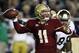 Nov 10, 2012; Boston, MA, USA; Boston College Eagles quarterback Chase Rettig (11) throws a pass against the Notre Dame Fighting Irish during the first half at Alumni Stadium. Mandatory Credit: Mark L. Baer-USA TODAY Sports