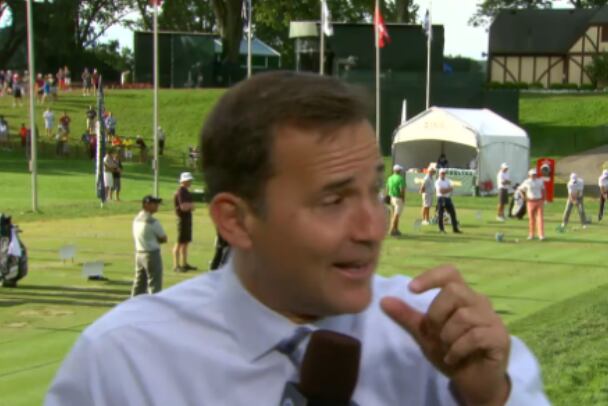 Brandt Snedeker Hits Golf Ball at Reporter