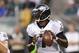Aug 9, 2013; Philadelphia, PA, USA; Philadelphia Eagles quarterback Michael Vick (7) drops back to pass during the first quarter against the New England Patriots at Lincoln Financial Field. Mandatory Credit: Howard Smith-USA TODAY Sports