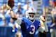 Aug 11, 2013; Indianapolis, IN, USA; Buffalo Bills quarterback EJ Manuel (3) throws a pass during the first half against the Indianapolis Colts at Lucas Oil Stadium. Mandatory Credit: Thomas J. Russo-USA TODAY Sports