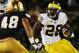 SOUTH BEND, IN - SEPTEMBER 22: Running back Fitzgerald Toussaint #28 of the Michigan Wolverines runs against linebacker Dan Fox #48 of the Notre Dame Fighting Irish in the third quarter at Notre Dame Stadium on September 22, 2012 in South Bend, Indiana. (Photo by Jonathan Daniel/Getty Images)