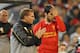 MELBOURNE, AUSTRALIA - JULY 24: Liverpool FC Manager Brendan Rodgers (L) looks on as Luis Suarez of Liverpool is substituted into the match during the match between the Melbourne Victory and Liverpool at the Melbourne Cricket Ground on July 24, 2013 in Melbourne, Australia. (Photo by Scott Barbour/Getty Images)