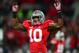 Oct 6, 2012; Columbus, OH, USA; Ohio State Buckeyes linebacker Ryan Shazier (10) celebrates in the first quarter against the Nebraska Cornhuskers at Ohio Stadium. Mandatory Credit: Andrew Weber-USA TODAY Sports