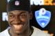 Aug 13, 2013; Richmond, VA, USA; Washington Redskins quarterback Robert Griffin III addresses the media at the conclusion of afternoon practice as part of the 2013 NFL training camp at the Bon Secours Washington Redskins Training Center. Mandatory Credit: Geoff Burke-USA TODAY Sports
