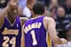 SALT LAKE CITY - MAY 10: Kobe Bryant #24 of the Los Angeles Lakers celebrates with teammate Jordan Farmar #1 against the Utah Jazz during Game Four of the Western Conference Semifinals of the 2010 NBA Playoffs on May 10, 2010 at Energy Solutions Arena in Salt Lake City, Utah. NOTE TO USER: User expressly acknowledges and agrees that, by downloading and or using this Photograph, user is consenting to the terms and conditions of the Getty Images License Agreement. (Photo by Jed Jacobsohn/Getty Images)