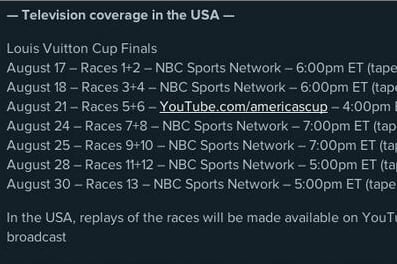 Complete Louis Vuitton Cup TV Schedule