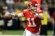 Aug 9, 2013; New Orleans, LA, USA; Kansas City Chiefs quarterback Alex Smith (11) looks to throw against the New Orleans Saints in the first quarter. Mandatory Credit: Chuck Cook-USA TODAY Sports