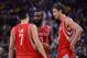 February 12, 2013; Oakland, CA, USA; Houston Rockets point guard Jeremy Lin (7) talks to shooting guard James Harden (13, center) and small forward Chandler Parsons (25, right) during the second quarter against the Golden State Warriors at Oracle Arena. The Rockets defeated the Warriors 116-107. Mandatory Credit: Kyle Terada-USA TODAY Sports