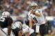 November 18, 2012; Oakland, CA, USA; New Orleans Saints quarterback Drew Brees (9) calls a play against the Oakland Raiders in the third quarter at O.co Coliseum. The Saints defeated the Raiders 38-17. Mandatory Credit: Cary Edmondson-USA TODAY Sports