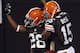 CLEVELAND, OH - AUGUST 08: Running back Dion Lewis #28 of the Cleveland Browns celebrates with wide receiver Davone Bess #15 after scoring a touchdown against the St. Louis Rams at FirstEnergy Stadium on August 8, 2013 in Cleveland, Ohio. (Photo by Matt Sullivan/Getty Images)