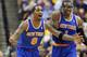 INDIANAPOLIS, IN - MAY 14: J.R. Smith #8 and Amare Stoudemire #1 of the New York Knicks protest a foul called during the game against the Indiana Pacers during Game Four of the Eastern Conference Semifinals of the 2013 NBA Playoffs at Bankers Life Fieldhouse on May 14, 2013 in Indianapolis, Indiana. NOTE TO USER: User expressly acknowledges and agrees that, by downloading and or using this photograph, User is consenting to the terms and conditions of the Getty Images License Agreement. (Photo by Andy Lyons/Getty Images)