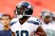 KANSAS CITY, MO - AUGUST 24: Terrell Owens #10 of the Seattle Seahawks warms up prior to the start of the NFL preseason game against the Kansas City Chiefs at Arrowhead Stadium on August 24, 2012 in Kansas City, Missouri. (Photo by Jamie Squire/Getty Images)