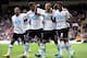 LONDON, ENGLAND - AUGUST 18: Roberto Soldado of Tottenham Hotspur (C) celebrates scoring from the penalty spot with team mates Aaron Lennon, Kyle Walker, Paulinho and Gylfi Sigurdsson during the Barclays Premier League match between Crystal Palace and Tottenham Hotspur at Selhurst Park on Augsut 18, 2013 in London, England. (Photo by Jamie McDonald/Getty Images)