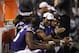 MINNEAPOLIS, MN - AUGUST 9: (L-R) Greg Jennings #15, Cordarrelle Patterson #84 and LaMark Brown #87 of the Minnesota Vikings looks on from the bench during the preseason game against the Houston Texans on August 9, 2013 at Mall of America Field at the Hubert H. Humphrey Metrodome in Minneapolis, Minnesota. The Texans defeated the Vikings 27-13. (Photo by Hannah Foslien/Getty Images)