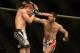 Apr 20, 2013; San Jose, CA, USA; Matt Brown (right) fights Jordan Mein (left) during the welterweight bout of the UFC on Fuel TV at HP Pavilion. Mandatory Credit: Kyle Terada-USA TODAY Sports