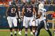 CHICAGO, IL - AUGUST 15: Jordan Mills #67 and Kyle Long #75 of the Chicago Bears line up for a play against the San Diego Chargers at Soldier Field on August 15, 2013 in Chicago, Illinois. The Bears defeated the Chargers 33-28. (Photo by Jonathan Daniel/Getty Images)