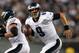 Aug 15, 2013; Philadelphia, PA, USA; Philadelphia Eagles quarterback Nick Foles (9) scrambles during the first quarter against the Carolina Panthers at Lincoln Financial Field. Mandatory Credit: Howard Smith-USA TODAY Sports
