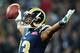 LONDON, ENGLAND - OCTOBER 28: Chris Givens #13 of the St. Louis Rams celebrates scoring the opening touchdown during the NFL International Series match between the New England Patriots and the St.Louis Rams at Wembley Stadium on October 28, 2012 in London, England. (Photo by Jamie McDonald/Getty Images)