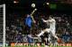 MADRID, SPAIN - APRIL 08: Goalkeeper Vicente Guaita of Valencia saves on a header from Cristiano Ronaldo of Real Madrid during the la Liga match between Real Madrid CF and Valencia CF at Estadio Santiago Bernabeu on April 8, 2012 in Madrid, Spain. (Photo by Jasper Juinen/Getty Images)