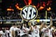 ATLANTA, GA - DECEMBER 01: Members of the Alabama Crimson Tide celebrate after defeating the Georgia Bulldogs 32-28 to win the SEC Championship Game at the Georgia Dome on December 1, 2012 in Atlanta, Georgia. (Photo by Kevin C. Cox/Getty Images)