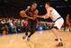 Mar 23, 2013; New York, NY, USA; Toronto Raptors shooting guard DeMar DeRozan (10) drives past New York Knicks point guard Pablo Prigioni (9) during the first quarter at Madison Square Garden. Mandatory Credit: Anthony Gruppuso-USA TODAY Sports