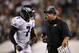 Aug 15, 2013; Philadelphia, PA, USA; Philadelphia Eagles head coach Chip Kelly talks with quarterback Michael Vick (7) during the second quarter against the Carolina Panthers at Lincoln Financial Field. Mandatory Credit: Howard Smith-USA TODAY Sports