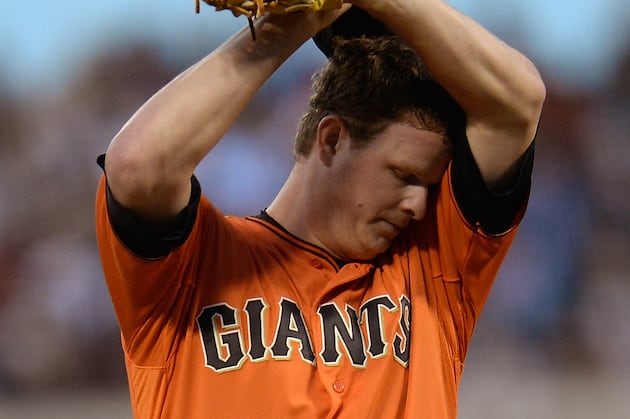 Matt Cain Exits After Being Hit with Comebacker