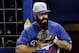 Aug 19, 2013; Miami, FL, USA; Los Angeles Dodgers pitcher Brian Wilson (00) takes the field during warms up before a game against the Miami Marlins at Marlins Park. Mandatory Credit: Steve Mitchell-USA TODAY Sports