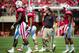 LINCOLN, NE - SEPTEMBER 15: Nebraska Cornhuskers' defensive coordinator John Papuchis and players during their game against the Arkansas State Red Wolves at Memorial Stadium on September 15, 2012 in Lincoln, Nebraska. Nebraska won 42-13. (Photo by Eric Francis/Getty Images)