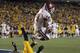 MORGANTOWN, WV - NOVEMBER 17: Aaron Colvin #14 of the Oklahoma Sooners breaks up a pass in the end zone against the West Virginia Mountaineers during the game on November 17, 2012 at Mountaineer Field in Morgantown, West Virginia. OU defeated WVU 50-49. (Photo by Justin K. Aller/Getty Images)