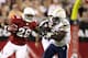GLENDALE, AZ - AUGUST 27: Runningback Beanie Wells #26 of the Arizona Cardinals rushes the football against linebacker Donald Butler #56 of the San Diego Chargers during the first quarter of the preseason NFL game at the University of Phoenix Stadium on August 27, 2011 in Glendale, Arizona. The Chargers defeated the Cardinals 34-31. (Photo by Christian Petersen/Getty Images)