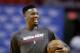 Jun 5, 2013; Miami, FL, USA; Miami Heat point guard Norris Cole reacts during practice for game one of the 2013 NBA Finals against the San Antonio Spurs at American Airlines Arena. Mandatory Credit: Derick E. Hingle-USA TODAY Sports