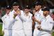 LONDON, ENGLAND - AUGUST 25: (L-R) Graeme Swann, Kevin Pietersen, James Anderson, Stuart Broad and Matt Prior of England smile during the presentation on day five of the 5th Investec Ashes Test match between England and Australia at the Kia Oval on August 25, 2013 in London, England. (Photo by Gareth Copley/Getty Images)