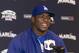 Aug 19, 2013; Miami, FL, USA; Los Angeles Dodgers right fielder Yasiel Puig (66) smiles while answering questions from reporters during a press conference before a game against the Miami Marlins at Marlins Park. Mandatory Credit: Steve Mitchell-USA TODAY Sports