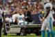 Aug 17, 2013; Houston, TX, USA; Miami Dolphins tight end Dustin Keller (81) is carted off the field with an injury during the first half against the Houston Texans at Reliant Stadium. Mandatory Credit: Jerome Miron-USA TODAY Sports