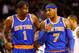 BOSTON, MA - JANUARY 24: Amar'e Stoudemire #1 and Carmelo Anthony #7 of the New York Knicks talk during a timeout against the Boston Celtics during the game on January 24, 2013 at TD Garden in Boston, Massachusetts. NOTE TO USER: User expressly acknowledges and agrees that, by downloading and or using this photograph, User is consenting to the terms and conditions of the Getty Images License Agreement. (Photo by Jared Wickerham/Getty Images)