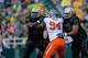 Dec 1, 2012; Waco, TX, USA; Baylor Bears offensive linesman Ivory Wade (78) and offensive tackle Cyril Richardson (68) block Oklahoma State Cowboys defensive tackle Anthony Rogers (94) during the game at Floyd Casey Stadium. The Bears defeated the Cowboys 41-34. Mandatory Credit: Jerome Miron-USA TODAY Sports