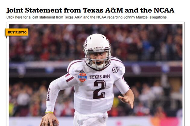 Texas A&M Selling Photos of Johnny Manziel on Webpage Announcing His Suspension