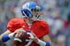 Apr 28, 2012; Lawrence, KS, USA; Kansas Jayhawks quarterback Jake Heaps (9) drops back to pass in the first half of the Spring Game at Memorial Stadium. Mandatory Credit: John Rieger-USA TODAY Sports