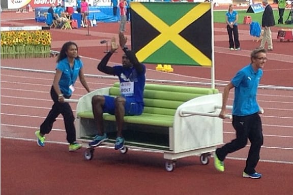 Instagram: Usain Bolt Wheeled into Stadium on Couch