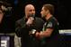 Apr 20, 2013; San Jose, CA, USA; UFC commentator Joe Rogan interviews Chad Mendes after his victory against Darren Elkins (not pictured) during the featherweight bout prelims of the UFC on Fuel TV at HP Pavilion. Mandatory Credit: Kyle Terada-USA TODAY Sports
